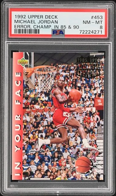 1992-93 Upper Deck Michael Jordan, Slam Dunk Champion in '85 and '90 Error #453 card image