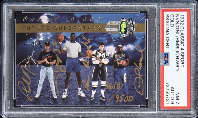1992 Classic Gold Phil Nevin/Shaquille O'Neal/Roman Hamrlik/Desmond Howard Multi-Signed #4Sport card image