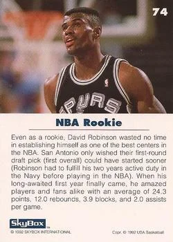 1992 SkyBox USA David Robinson #74 card back image