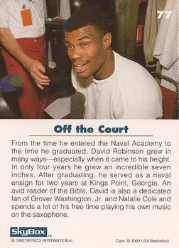 1992 SkyBox USA David Robinson #77 card back image