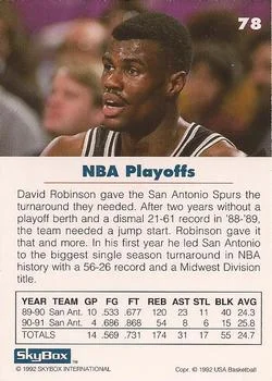 1992 SkyBox USA David Robinson #78 card back image