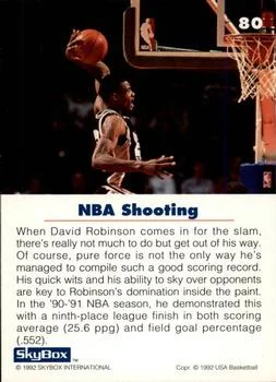 1992 SkyBox USA David Robinson #80 card back image