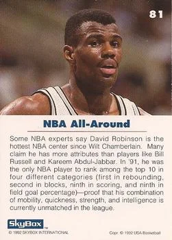 1992 SkyBox USA David Robinson #81 card back image