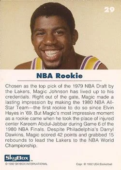 1992 SkyBox USA Earvin "Magic" Johnson #29 card back image