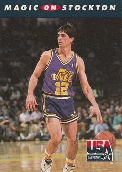 1992 SkyBox USA Magic Johnson / John Stockton #110 card image