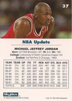 1992 SkyBox USA Michael Jordan #37 card back image