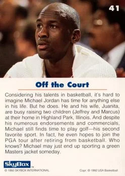 1992 SkyBox USA Michael Jordan #41 card back image
