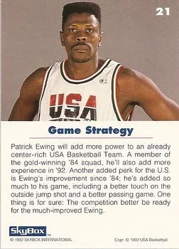 1992 SkyBox USA Patrick Ewing #21 card back image