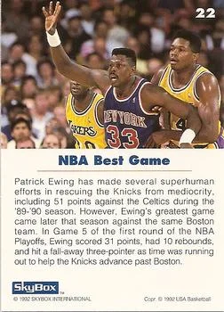 1992 SkyBox USA Patrick Ewing #22 card back image