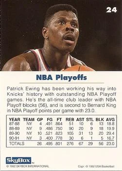 1992 SkyBox USA Patrick Ewing #24 card back image