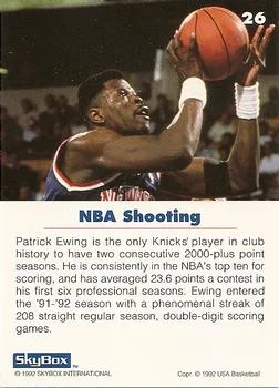 1992 SkyBox USA Patrick Ewing #26 card back image
