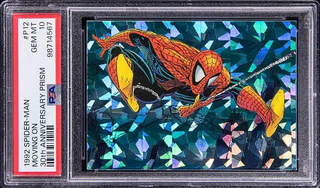 1992 Spider-Man Moving On 30th Anniversary Prism Spider-Man #P12 card image