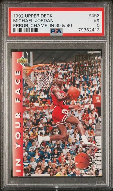 1992 Upper Deck & 90 453 Michael Jordan Error, Champ. In #85 card image