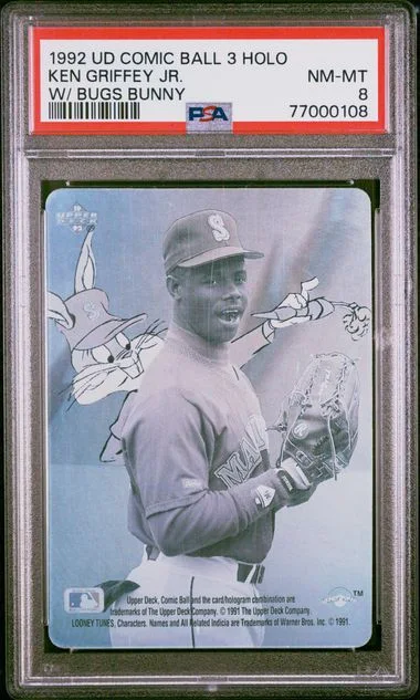 1992 Upper Deck Hologram W/ Bugs Bunny Ken Griffey Jr. Comic Ball #3 card image