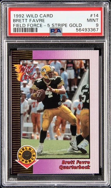 1992 Wild Card Field Force 5 Stripe-Gold Brett Favre #14 card image