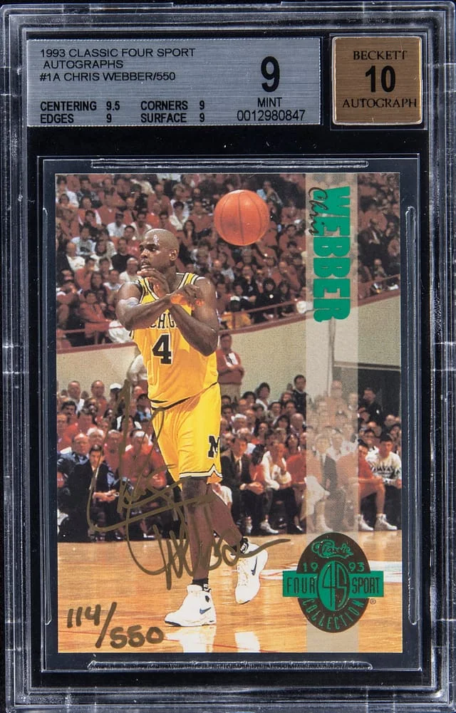 1993-94 Classic Four Sport Autograph Chris Webber #1A card image