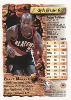 1993-94 Finest Clyde Drexler #74 card back image