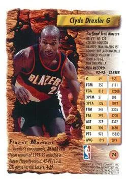 1993-94 Finest Clyde Drexler SP Refractor #74 card back image