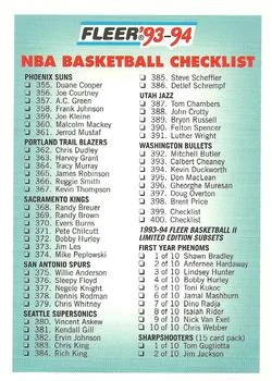 1993-94 Fleer Checklist: 355-400 and Inserts #400 card image