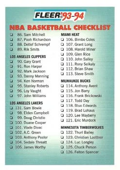1993-94 Fleer Checklist: 86-165 #239 card image