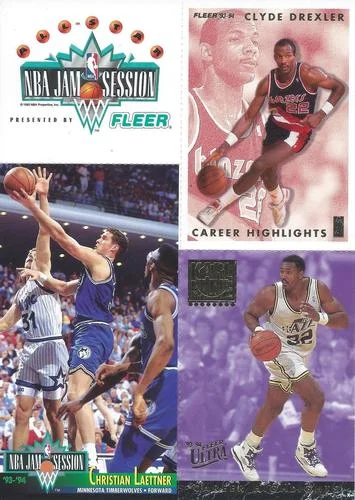 1993-94 Fleer Christian Laettner / Clyde Drexler / Karl Malone PROMO All-Star NBA Jam Session Promo Sheet #NNO card image