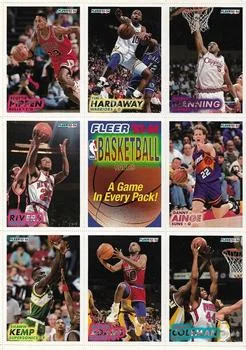 1993-94 Fleer Scottie Pippen / Tim Hardaway / Danny Manning / Derrick Coleman / Doc Rivers / Danny Ainge / Shawn Kemp / Michael Adams PROMO Perforated Promo Sheet #32 / 67 / 93 / 144 / 162 / 199 / 213 / 133 card image