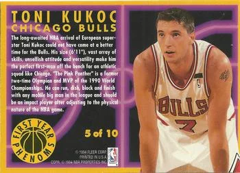 1993-94 Fleer Toni Kukoc First Year Phenoms #5 card back image
