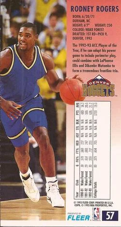 1993-94 Jam Session Rodney Rogers FRDP Variant #57 card back image