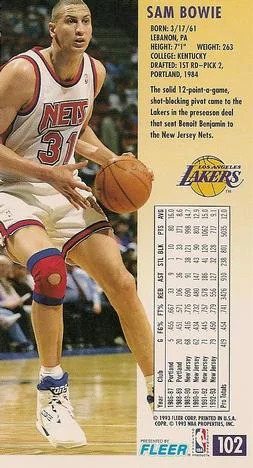 1993-94 Jam Session Sam Bowie Variant #102 card back image