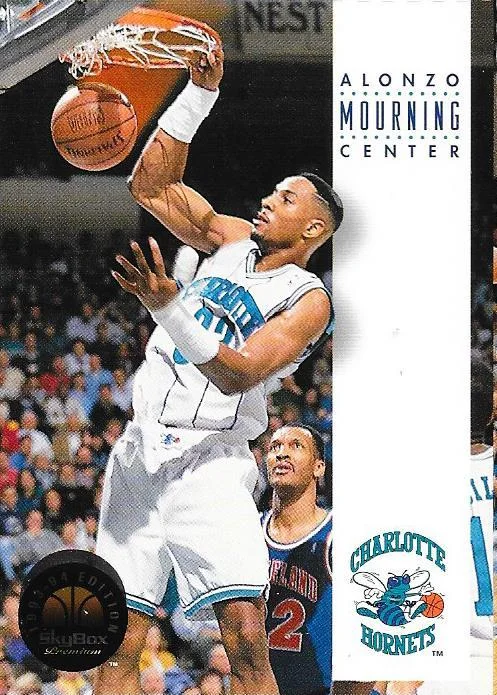 1993-94 SkyBox Premium Alonzo Mourning Series 1 Perforated Sheet 3 #NNO card image