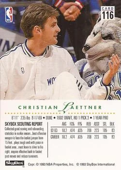 1993-94 SkyBox Premium Christian Laettner Variant #116 card back image