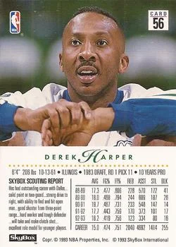 1993-94 SkyBox Premium Derek Harper Variant #56 card back image