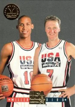 1993-94 SkyBox Premium Reggie Miller / Larry Bird EXCH USA Tip-Off Gold #11 card image