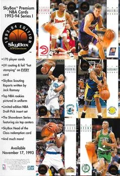 1993-94 SkyBox Premium Stacey Augmon / Dee Brown / Laphonso Ellis / Tim Hardaway / Dan Majerle / Alonzo Mourning Cards Originally Distributed in Uncut Sheets in Magazines Series 1 Perforated Sheet 3 #NNO card image