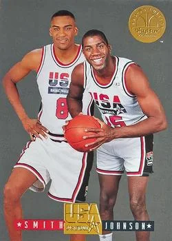 1993-94 SkyBox Premium Steve Smith / Magic Johnson EXCH USA Tip-Off Gold #1 card image