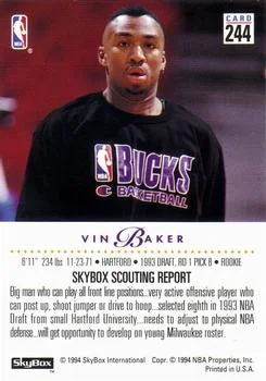 1993-94 SkyBox Premium Vin Baker Variant #244 card back image