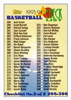 1993-94 Topps Checklist: 298-396 #396 card image