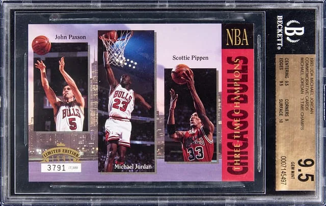 1993-94 UDA Michael Jordan Commemorative Cards Michael Jordan Time Champs Michael Jordan, Scottie Pippen, John Paxson #3 card image