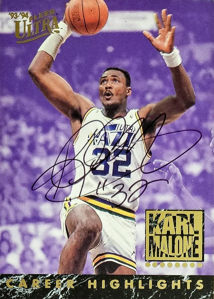 1993-94 Ultra Karl Malone AU Karl Malone Career Highlights Autographs #2 card image