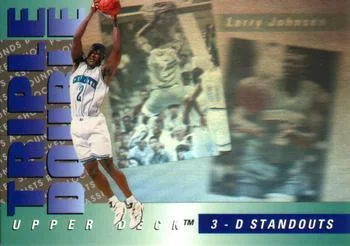 1993-94 Upper Deck French Larry Johnson Triple Double 3-D Standouts #TD7 card image