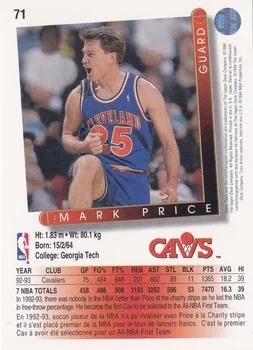 1993-94 Upper Deck French Mark Price Variant #71 card back image