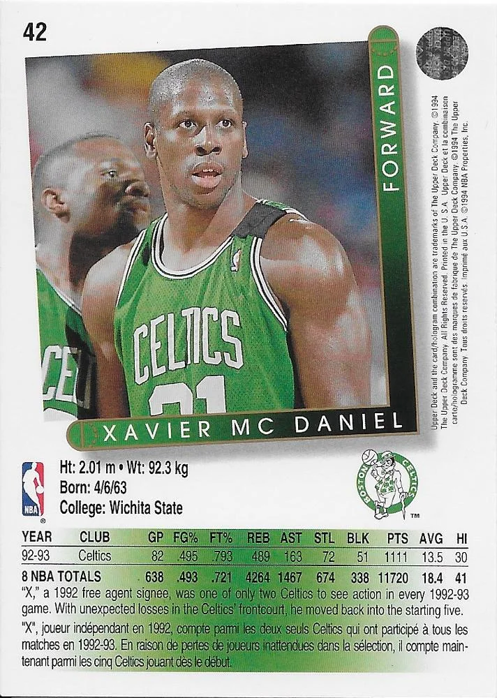 1993-94 Upper Deck French Xavier McDaniel Variant #42 card back image