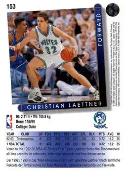 1993-94 Upper Deck German Christian Laettner Variant #153 card back image