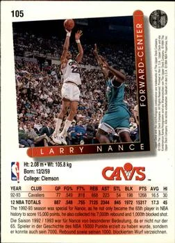 1993-94 Upper Deck German Larry Nance Variant #105 card back image