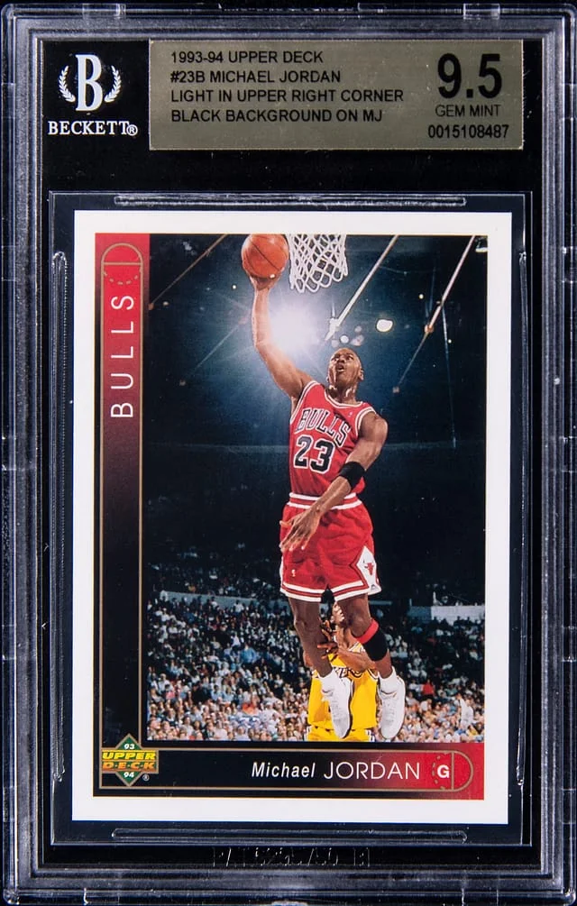 1993-94 Upper Deck Michael Jordan, Light In Upper Right Corner Black Background On MJ #23b card image