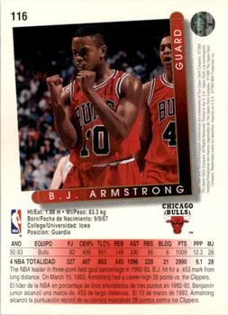 1993-94 Upper Deck Spanish B.J. Armstrong Variant #116 card back image