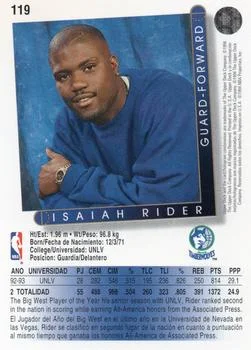 1993-94 Upper Deck Spanish Isaiah Rider Variant #119 card back image