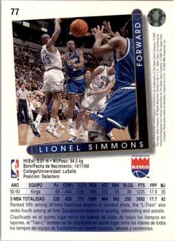 1993-94 Upper Deck Spanish Lionel Simmons Variant #77 card back image
