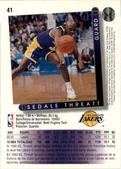 1993-94 Upper Deck Spanish Sedale Threatt Variant #41 card back image