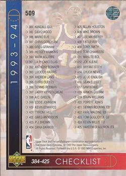 1993-94 Upper Deck Doug West / James Worthy Checklist #509 card back image